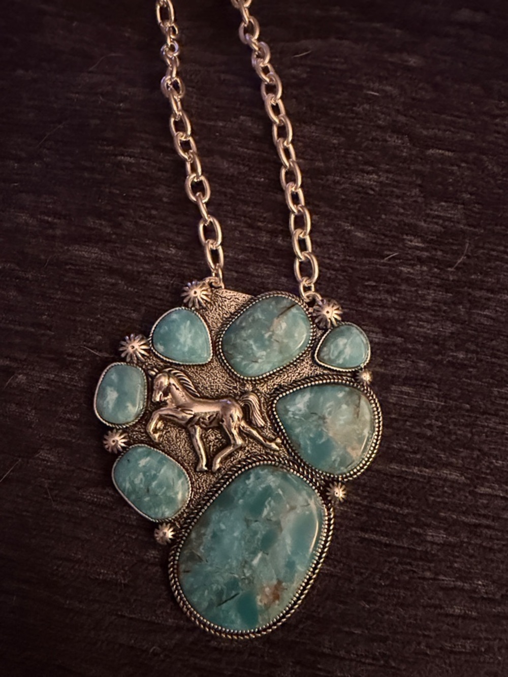 Faux Turquoise Stone Horse Pendant Necklace -